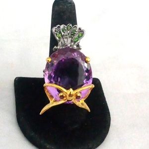 Huge vintage natural 68ct African amethyst cocktail ring Size 8.5 💜